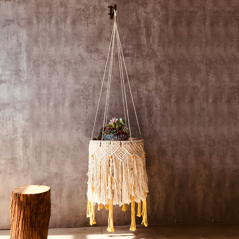 北欧手工编织民宿收纳流苏边桌床头柜置物架空中吊饰茶几 艺术桌