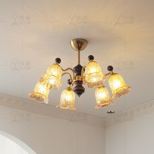 法式 中古vintage餐厅客厅花朵实木灯 复古南洋风书房卧室吊灯美式