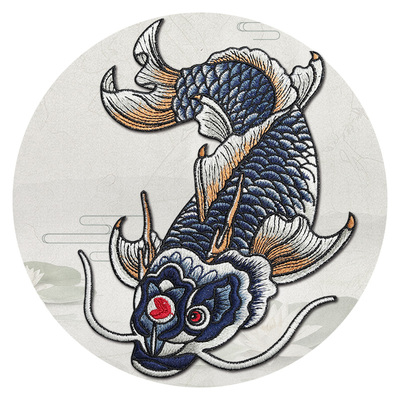 锦鲤对称布贴补丁贴衣服牛仔裤破洞遮挡修补中国风绣花无胶需手缝