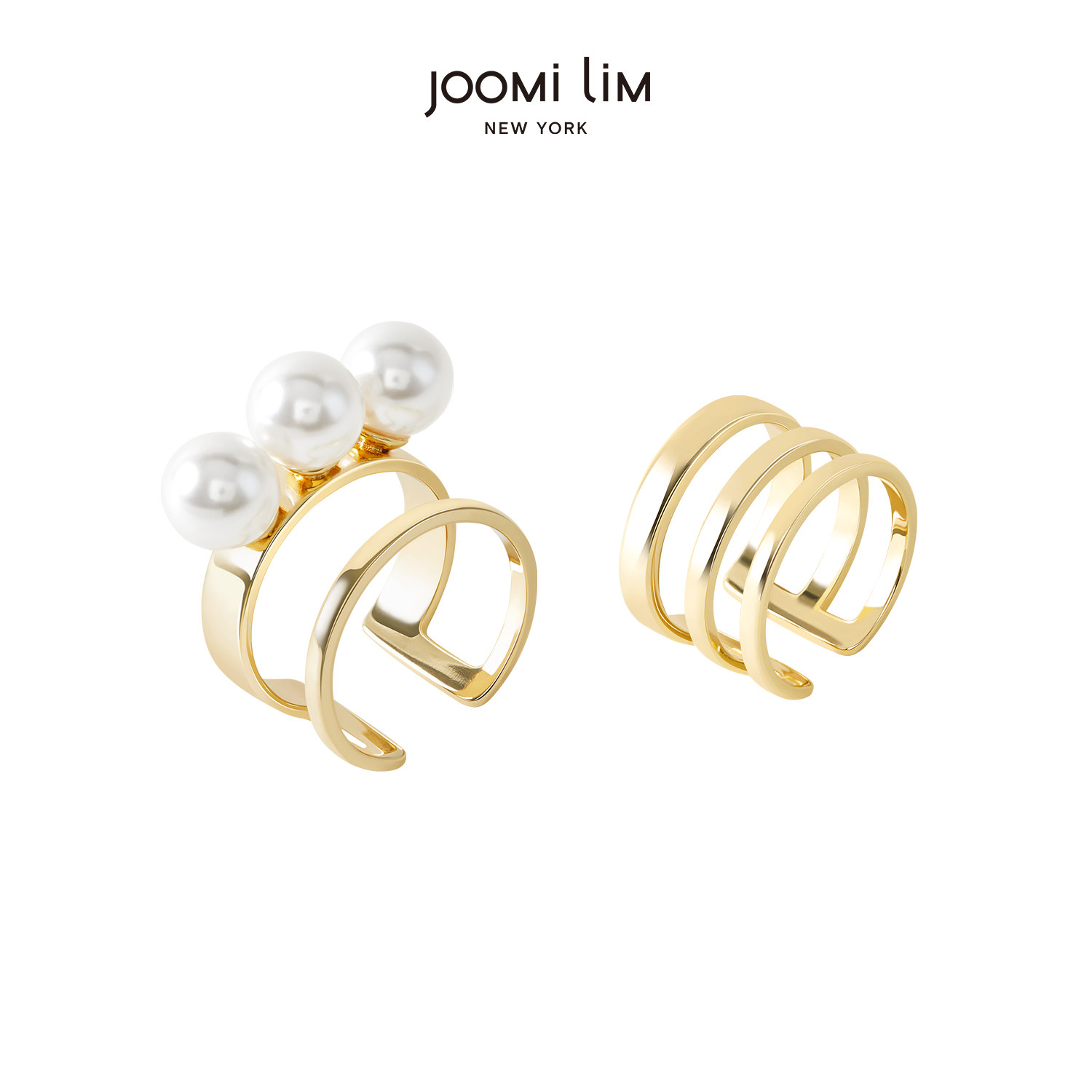 JOOMILIM茱蜜施家珍珠两件套戒指女宽窄双排情侣戒指时尚百搭高级