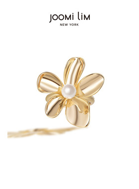 JOOMILIM茱蜜周深同款暮叶鎏金花型珍珠戒指女女生日礼物商场同款