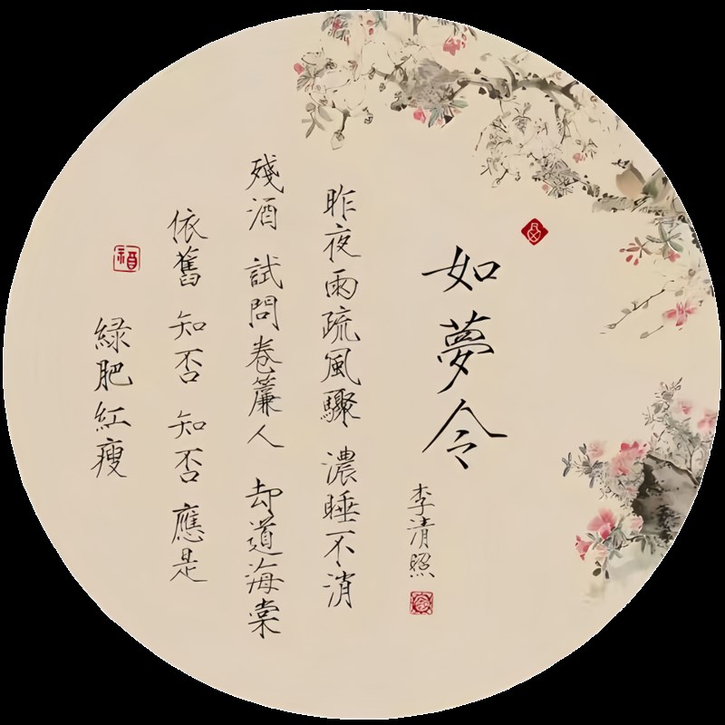 创意圆形诗词装饰贴画 画卧室书房茶室李清照自黏贴纸新中式简约图片