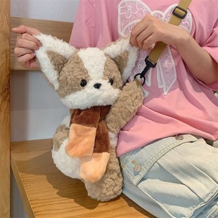 可爱围巾修狗毛绒公仔小柯基狗玩偶斜挎包男女生日礼物时尚单肩包