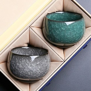 冰裂纹主人杯单杯情侣一对功夫品茗杯陶瓷喝茶杯个人礼盒