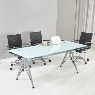 简约现代钢化玻璃会议桌办公桌条形会议接待桌简单职员培训桌包邮