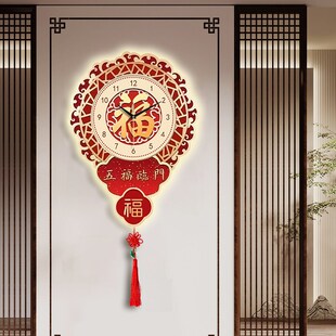 平安喜乐万事顺遂中国结装饰挂钟简约轻奢大气背景墙挂画客厅时钟