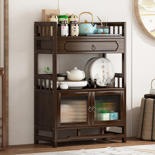 博古架小型茶柜边几茶桌侧边茶水柜茶叶L柜置物架现代竹子储物柜