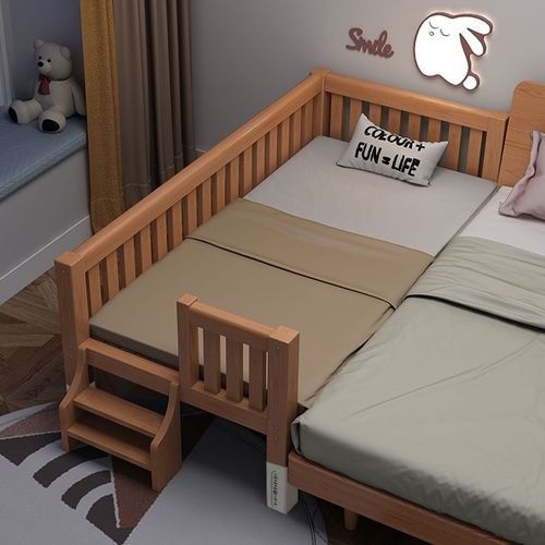 儿童床榉木拼接床可调节婴儿床可定制单人小床加宽大床宝宝床边床