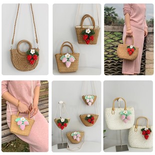 草莓草编包单肩斜挎迷你包可爱编织手拎包袋亲子沙滩度假女士拎包