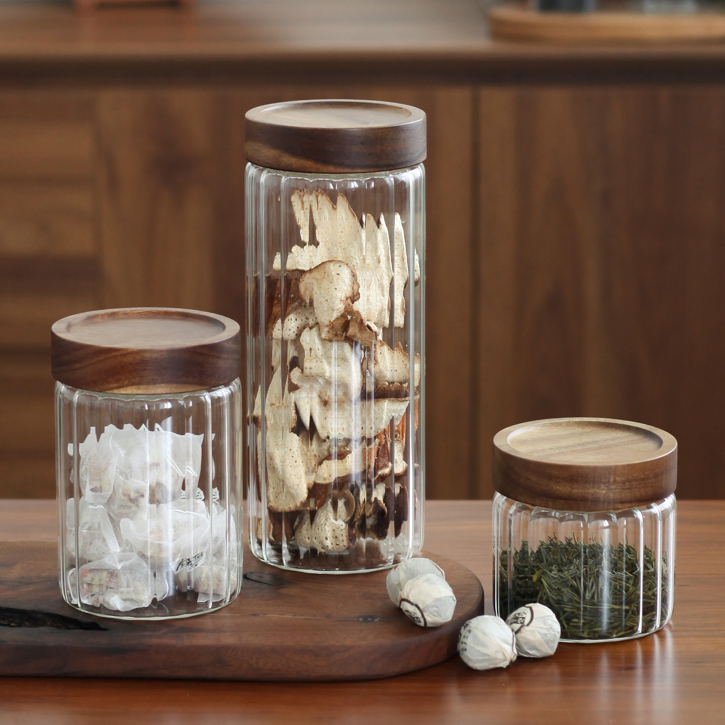 条纹玻璃陈皮茶叶罐玻璃密封罐