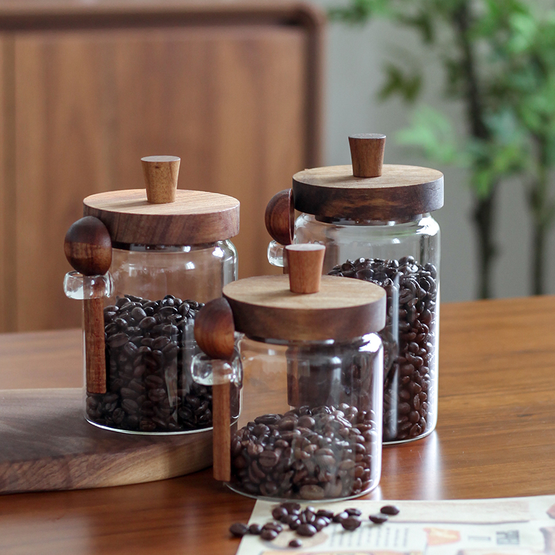 带勺玻璃咖啡豆密封罐