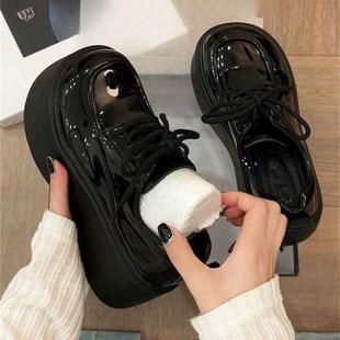 百搭复古英伦风厚底松糕黑色圆头单鞋 新款 女2025秋季 7CM～小皮鞋