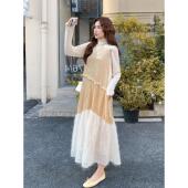 文艺风穿搭白色丝绒背心裙女秋2025新款 打底衫 好看高级长裙两件套