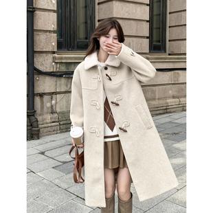 加棉加厚显瘦呢子外套 中长款 米白色羊羔毛呢大衣女2024年冬季 新款