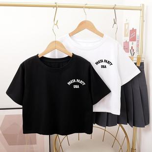 圆领ins潮设计感小众露脐纯棉短款 新款 上衣 t恤女2025夏装 高腰短袖