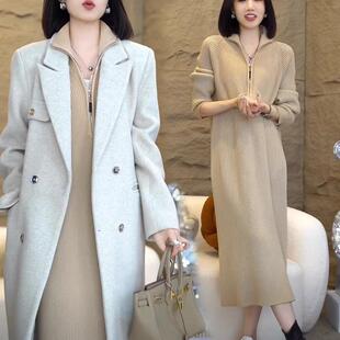 秋冬配大衣内搭中长款 毛衣裙女神范加厚保暖宽松针织打底连衣裙子