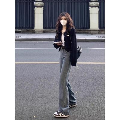 2023早秋新款冷淡系高级感黑色短款显瘦针织开衫上衣设计感小众女