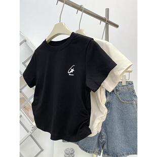显瘦纯棉洋气独特别致小个子短款 短袖 修身 2025新款 上衣 t恤女夏季