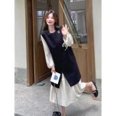 连衣裙女春秋2025新款 赫本风黑色背心裙套装 长袖 高级感显瘦两件套