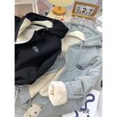 宽松连帽保暖超厚拉链开衫 加绒加厚羊羔绒卫衣女秋冬新款 韩版 外套
