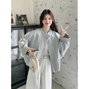 小个子穿搭高级感韩系夹克上衣 2025新款 蓝色休闲短款 外套女秋季