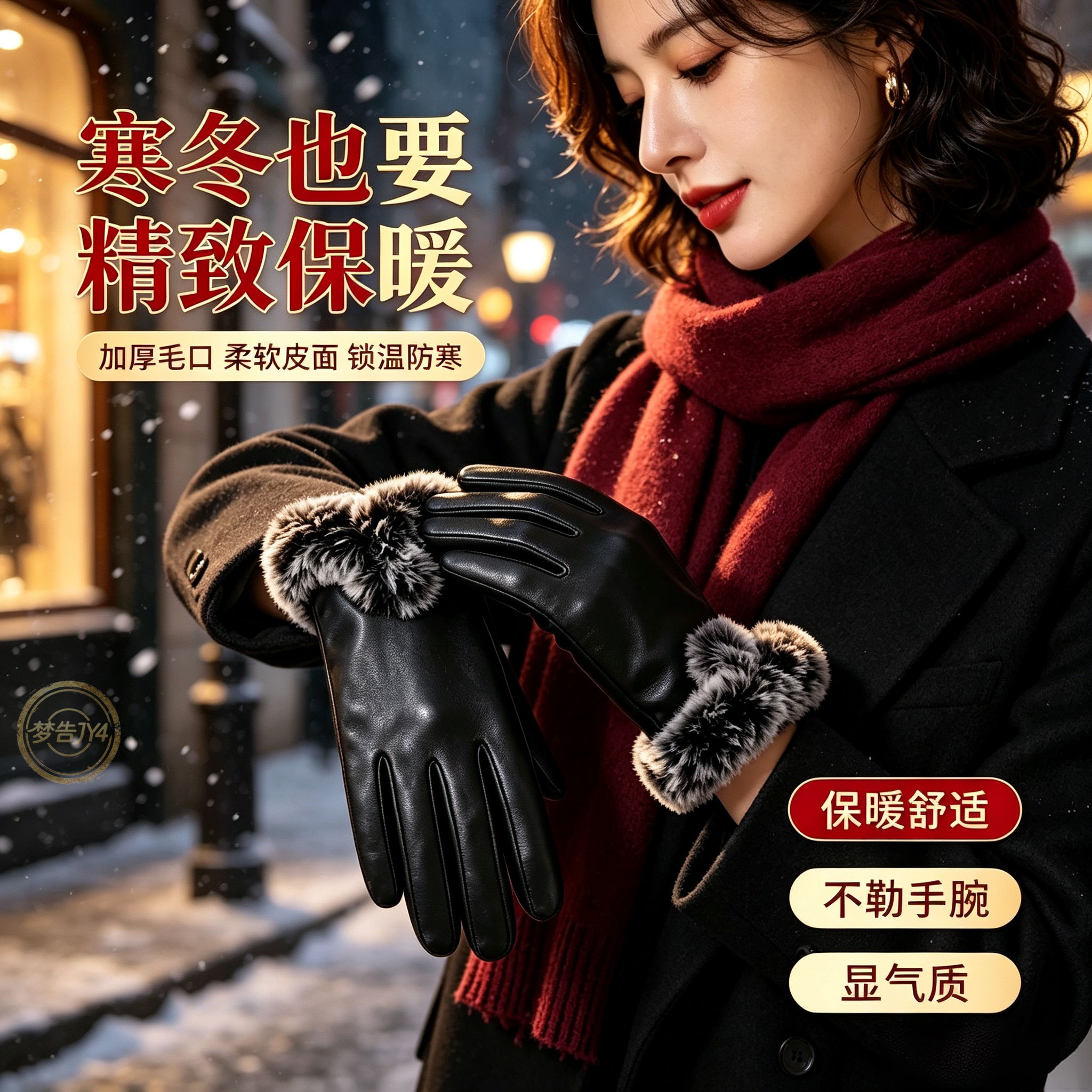 秋冬女加绒防水触屏骑行手套