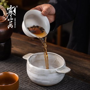 热汤碗茶具水洗果盘餐碗多用碗 寒山居陶瓷仿古双耳碗原陶茶洗日式