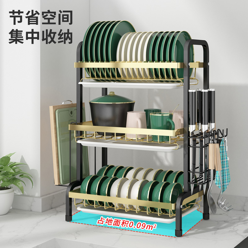 不锈放碗架沥水架厨房置物架双层三层碗碟碗盘收纳架晾碗架