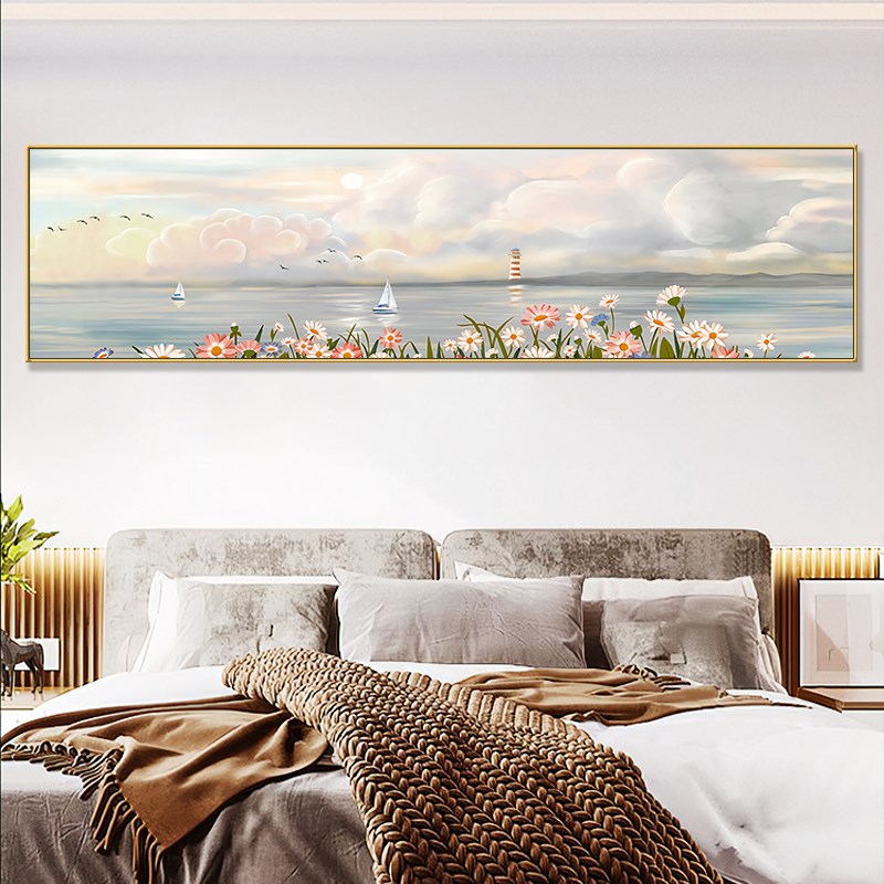 奶油风床头装饰画现代简约卧室房间风景挂画主卧小清新背景墙壁画