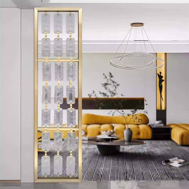 定制亚克力隔断简约不锈钢水晶玻璃挂片屏风金属酒店玻璃砖玄关