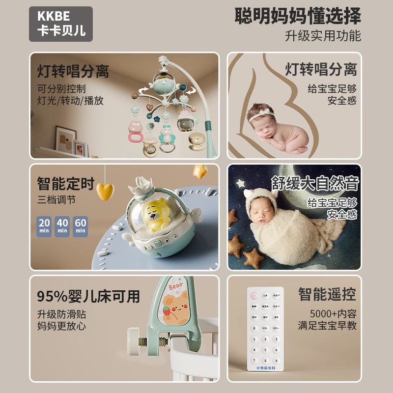 新生儿床铃婴儿玩具0到3个月6宝宝1岁床头摇铃旋转音乐车悬挂件式