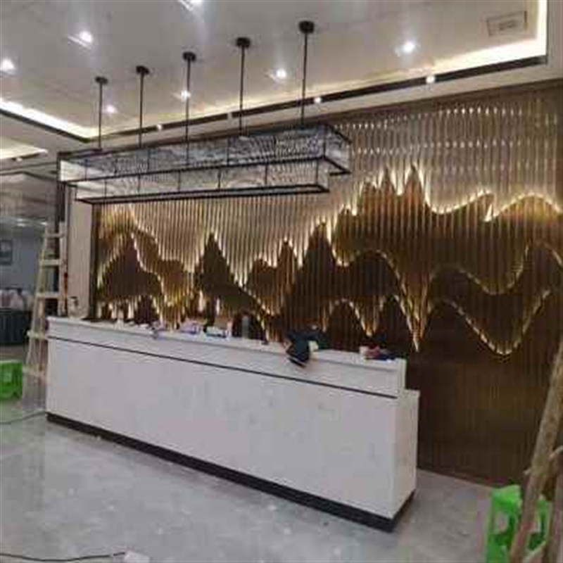 新品厂销定制不锈钢屏风隔断发光假山格珊酒店公司客厅大V堂背景