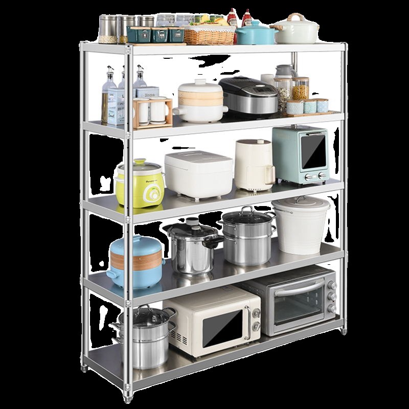 不锈钢厨房置物架落地家用货架多层微波炉置物架夹缝收纳锅架整体