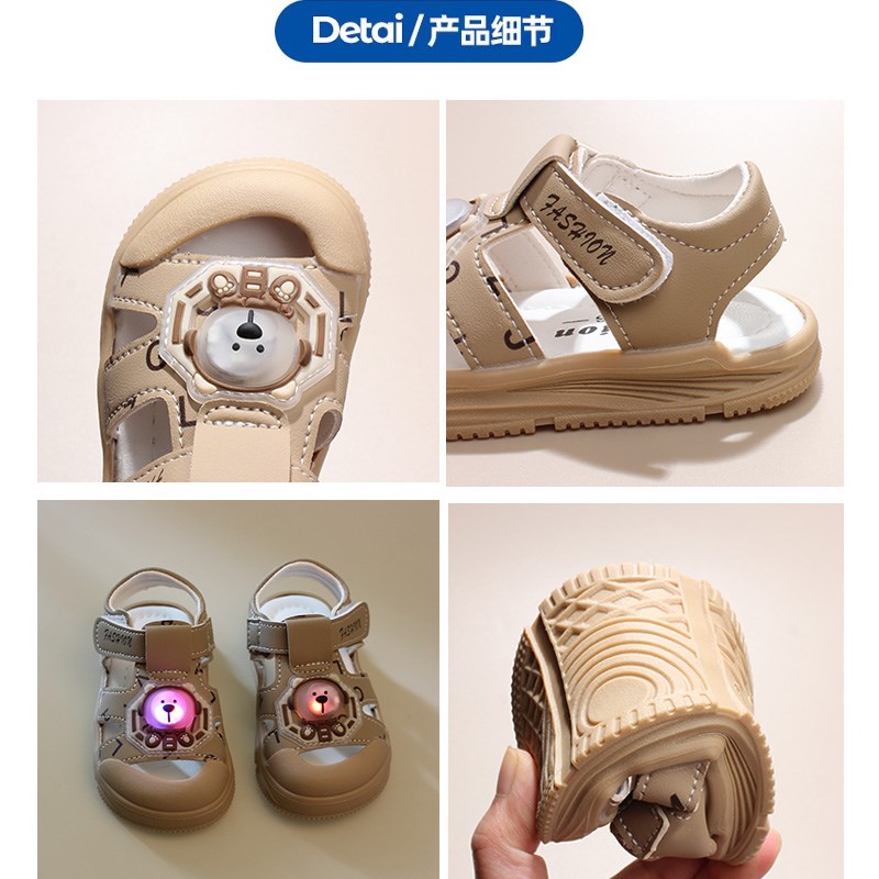 宝宝凉鞋男宝夏季儿童软底学步鞋1-3岁幼童鞋小男童包头鞋子亮灯2