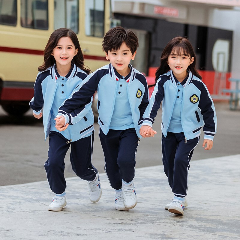 幼儿园园服春秋装小学生老师蓝色校服套装运动儿童班服三件套校服