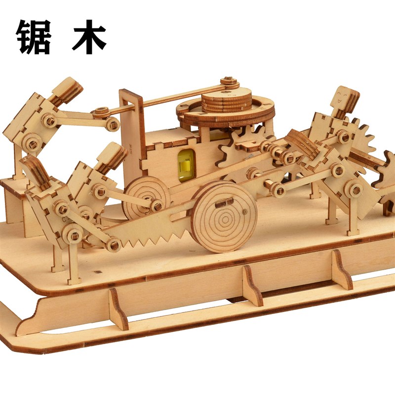 电动推磨人物动态摆件木制拼装儿童模型玩具手工拼图益智礼物男女