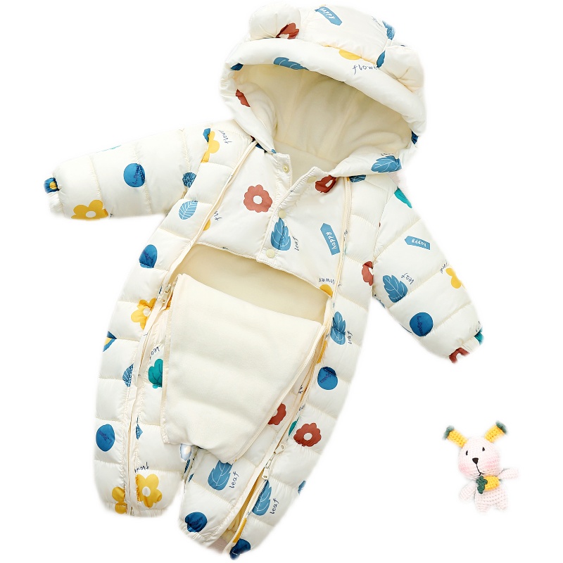 婴儿宝宝羽绒棉连体衣新生儿冬季男童爬爬服儿童外出抱衣哈衣冬装