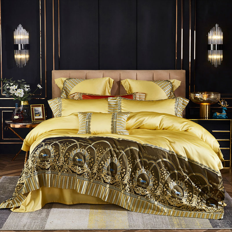 欧式四件套全棉纯棉高档奢华纯色蕾丝花边样板房床上用品六八件套