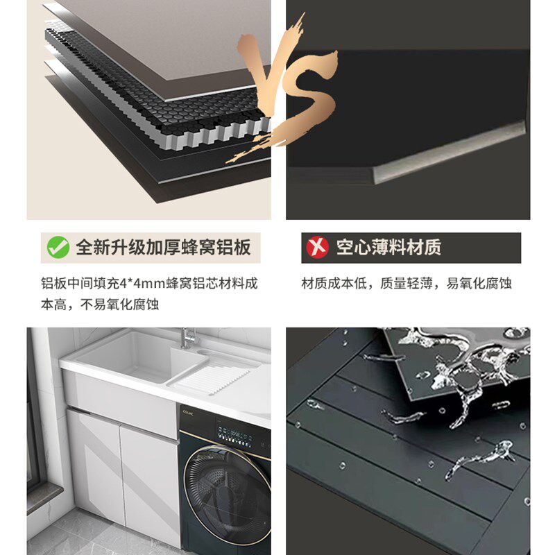 定做蜂窝铝大板人造石英石台面组合带搓衣板阳台滚筒洗衣机一体柜