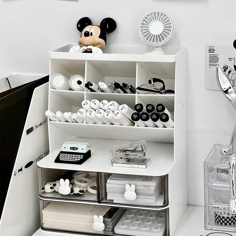 i风斜插式笔筒抽屉式收纳盒办公室桌面收纳学生书桌大容量笔盒