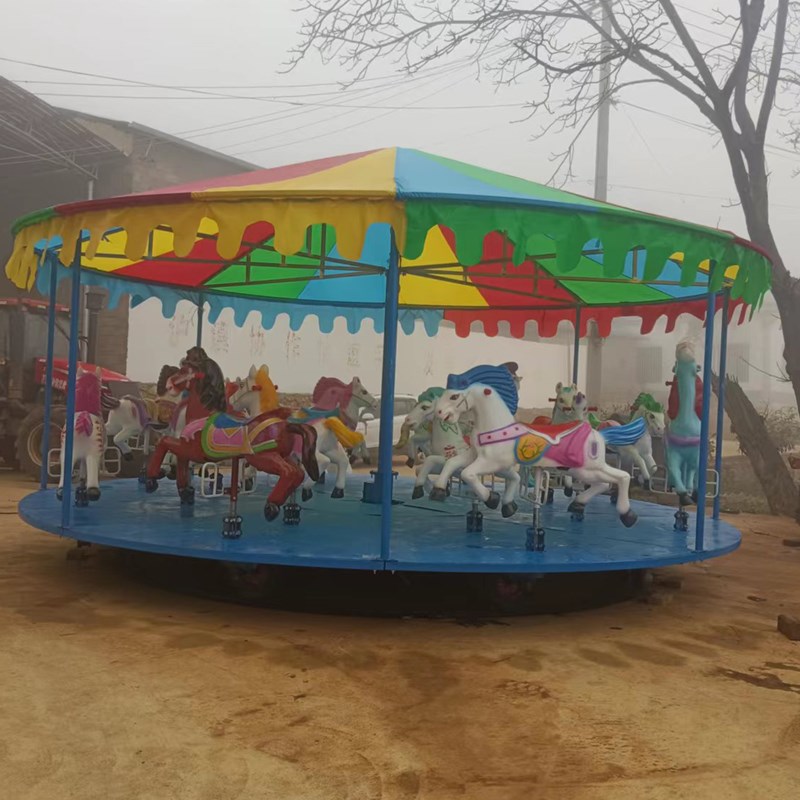 顶棚布广场摆摊电动儿童游乐场大型简易折叠转马旋转木马游乐设备