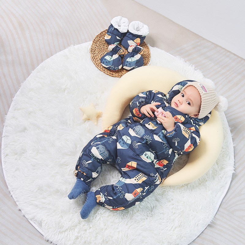 婴幼儿连体衣宝宝加厚羽绒服小童抱衣羽绒爬爬服新生儿哈衣套装冬