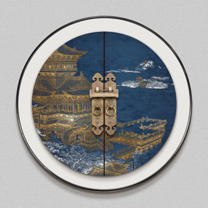 新中式玄关圆形装饰画客厅餐厅背景墙立体画民宿酒店浮雕肌理挂画图片
