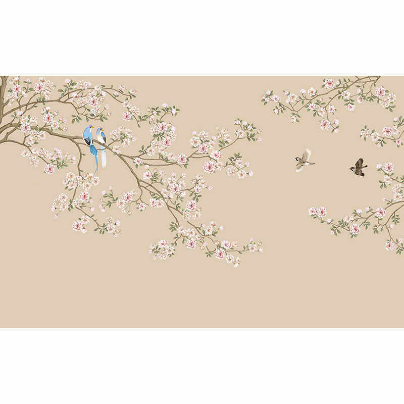 现代美式电视背景墙壁纸 客厅沙发婚房卧室床头 花鸟墙纸壁画墙