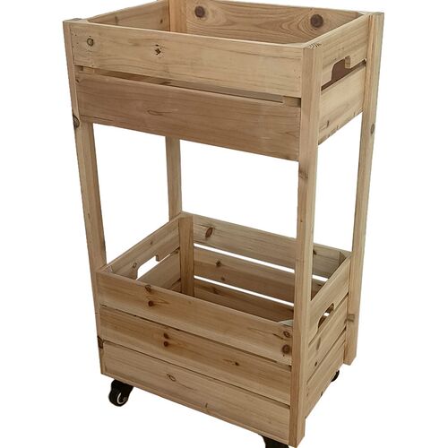 免安装全实木装饰收纳架可移动带轮子原木置物架二层多用途整理架