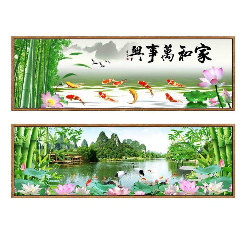 新中式客厅沙发背景墙壁画绿色竹子风景壁画办公室单幅横版装饰画