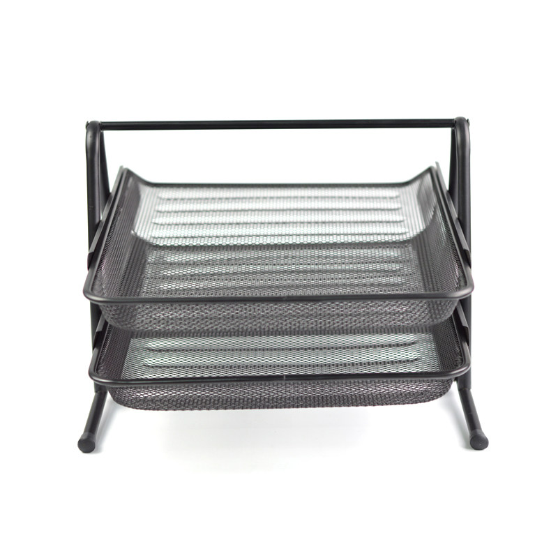 金属二层文件盘 网状文件盘文件架文件W座铁网文件栏