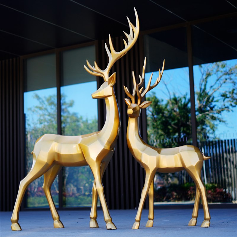 速发抽象鹿金色鹿雕塑户t外庭院阳台玻璃钢摆件落地定制园林景观