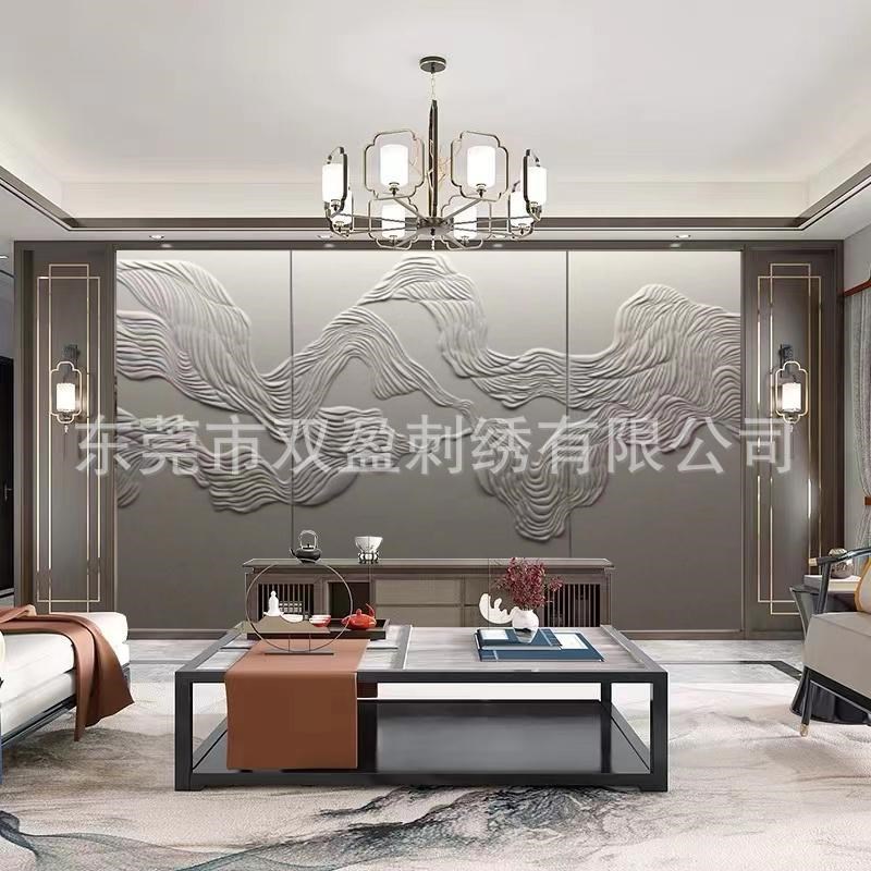 定制马来西亚酒店工程客厅沙发皮雕背景墙硬包简约网红艺术墙板