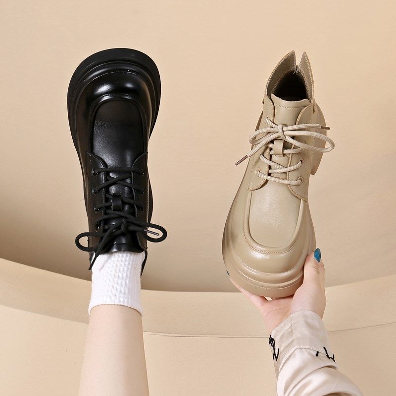 马丁靴女款2024新款小个子英伦风厚底女士皮鞋女显脚小靴子机车风